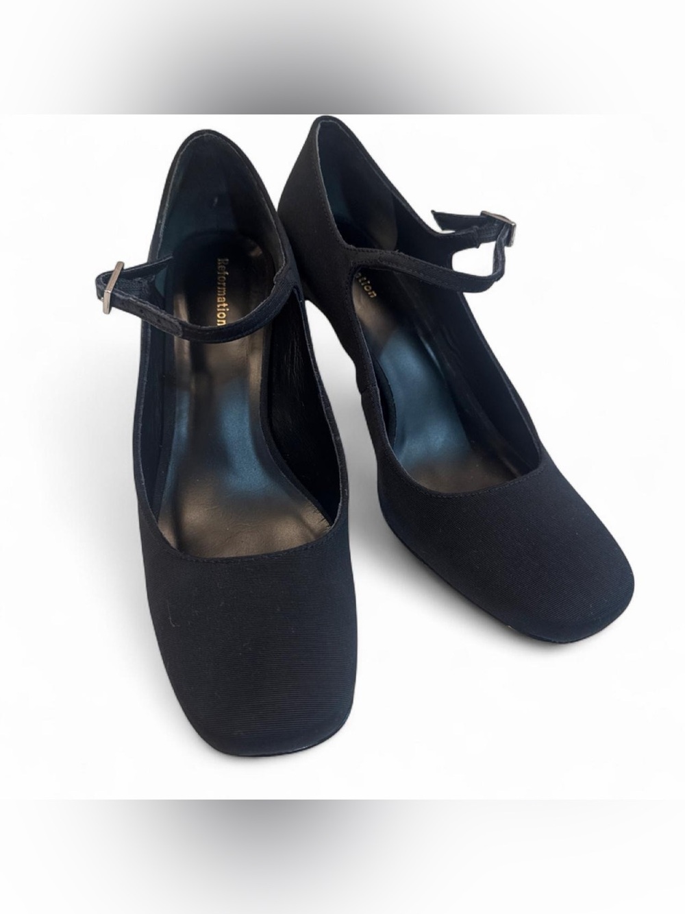 Reformation Black Mary Jane Low Block Heels